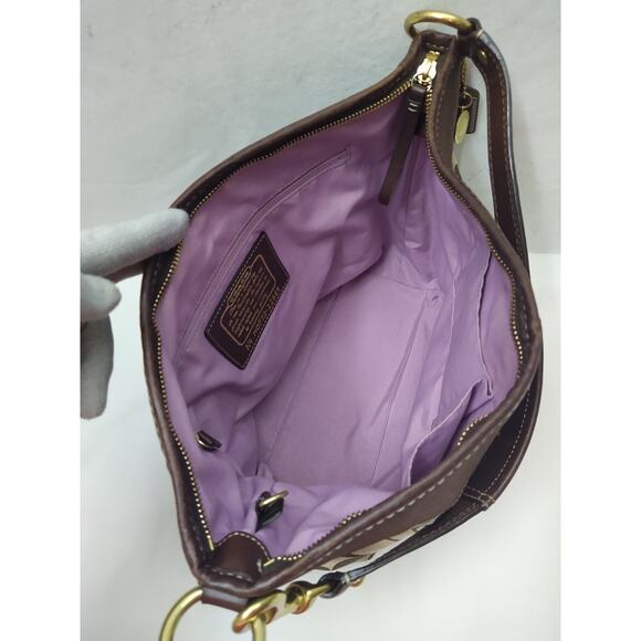 Coach Chelsea Signature Brown Canvas Leather Trim Zipper Hobo Shoulder Bag - Picture 8 of 16